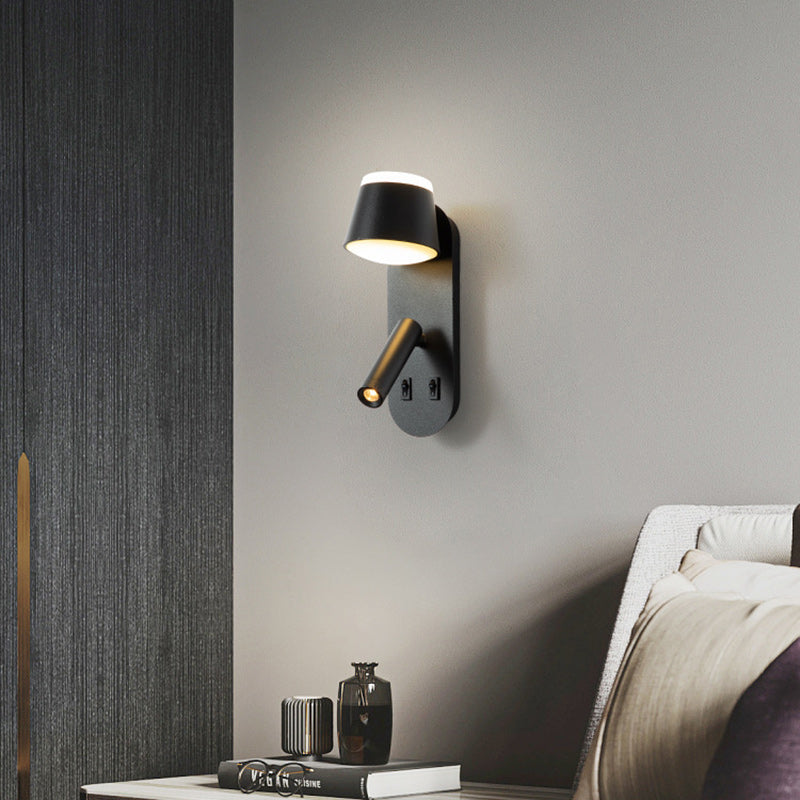 Lampe murale LED contemporaine nordique en aluminium et acrylique rotative avec cylindre elliptique et spot pour chevet 