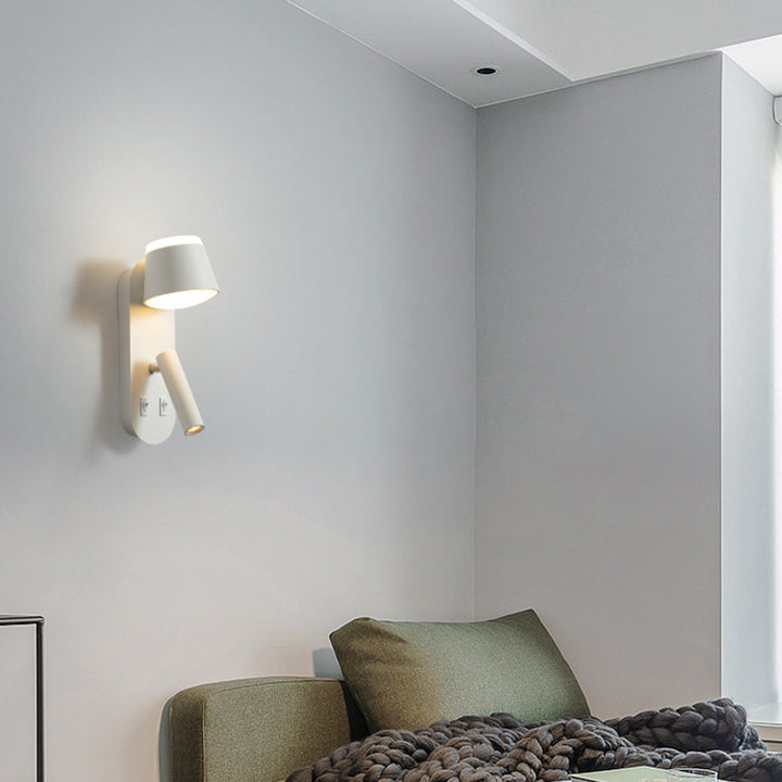 Lampe murale LED contemporaine nordique en aluminium et acrylique rotative avec cylindre elliptique et spot pour chevet 