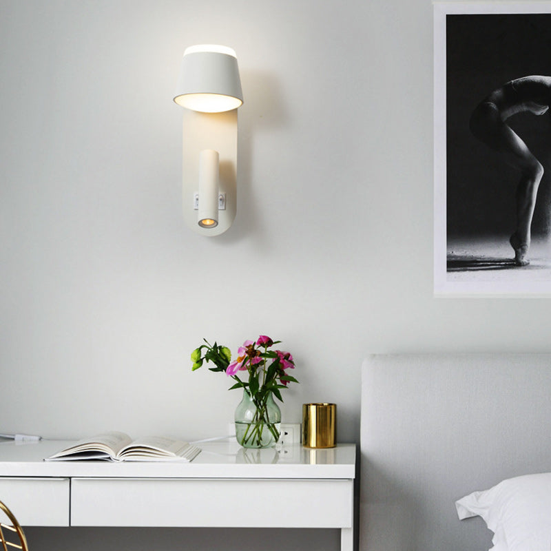 Lampe murale LED contemporaine nordique en aluminium et acrylique rotative avec cylindre elliptique et spot pour chevet 