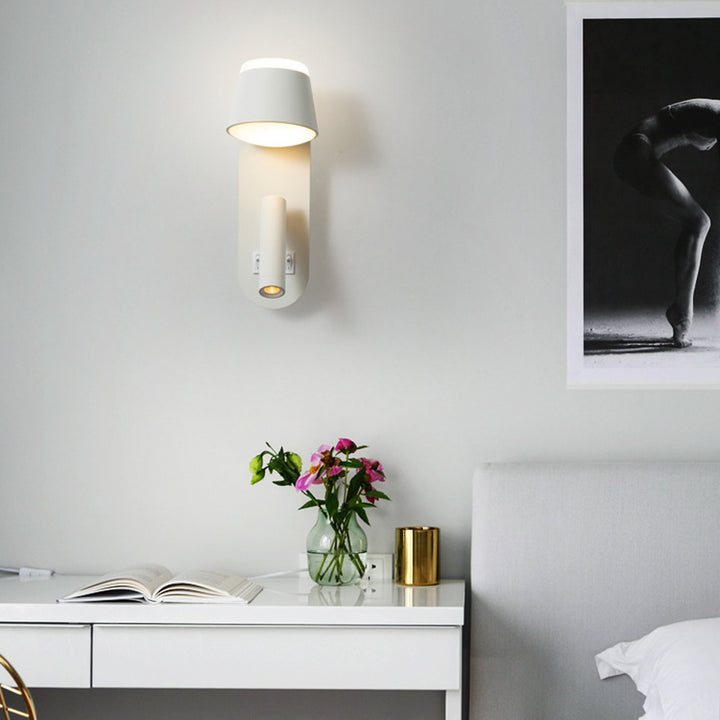 Lampe murale LED contemporaine nordique en aluminium et acrylique rotative avec cylindre elliptique et spot pour chevet 