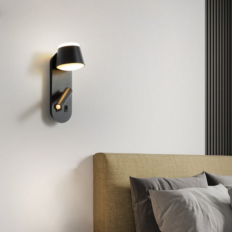 Lampe murale LED contemporaine nordique en aluminium et acrylique rotative avec cylindre elliptique et spot pour chevet 