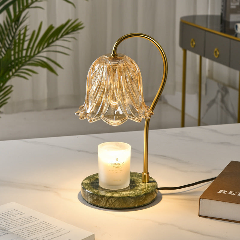 Lampe de table en cire fondue à 1 lumière avec verre en fer marbré dimmable floral traditionnel français pour chambre 