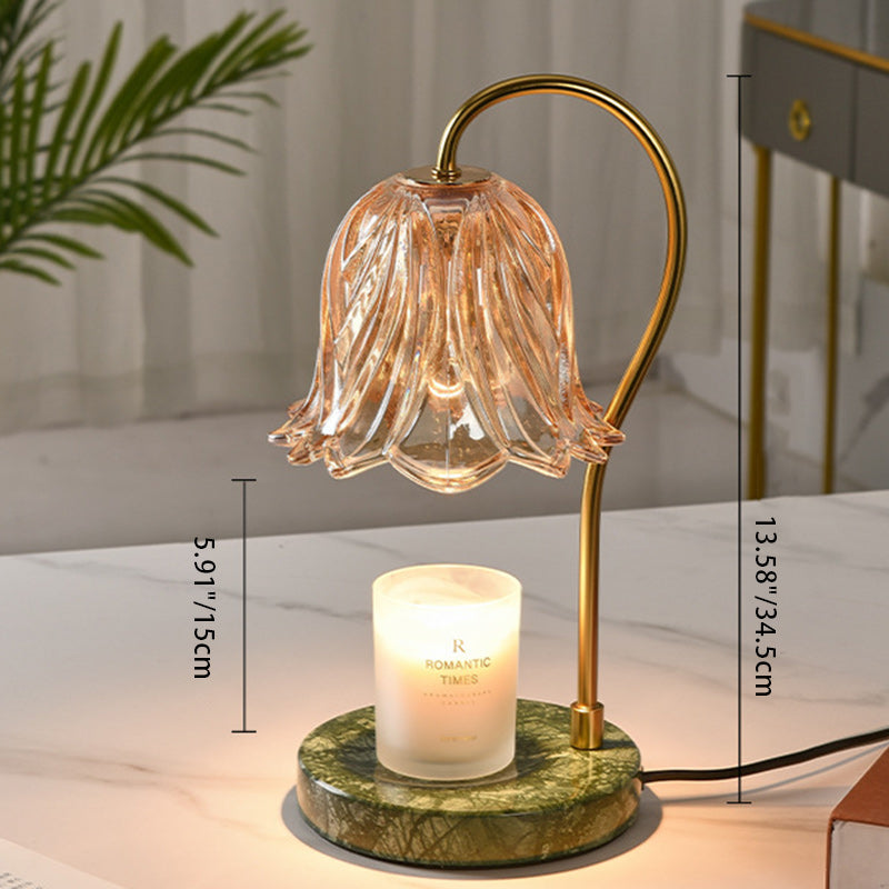 Lampe de table en cire fondue à 1 lumière avec verre en fer marbré dimmable floral traditionnel français pour chambre 