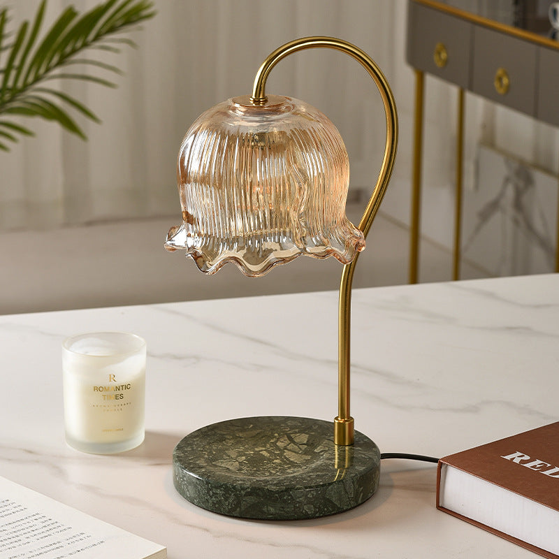 Lampe de table en cire fondue à 1 lumière avec verre en fer marbré dimmable floral traditionnel français pour chambre 