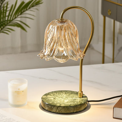 Lampe de table en cire fondue à 1 lumière avec verre en fer marbré dimmable floral traditionnel français pour chambre 