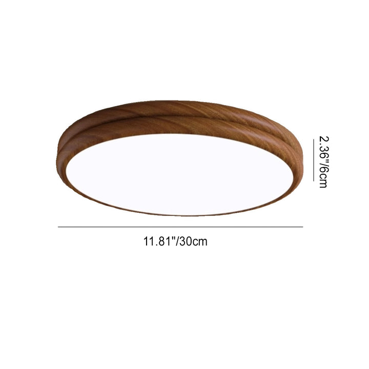 Plafonnier LED rond en fer acrylique rétro contemporain à grain de bois pour chambre 