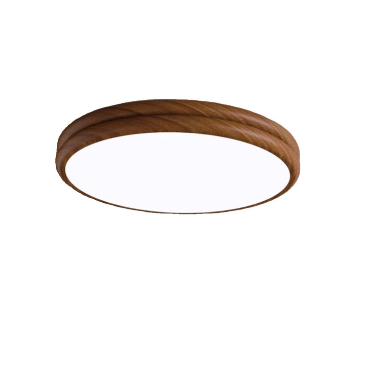 Plafonnier LED rond en fer acrylique rétro contemporain à grain de bois pour chambre 