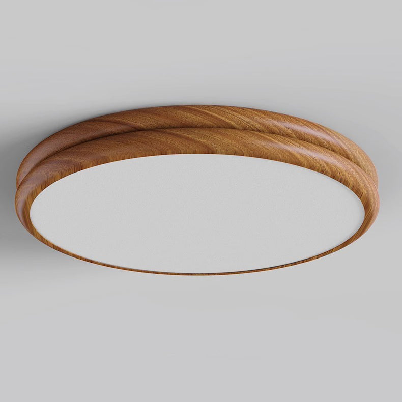 Plafonnier LED rond en fer acrylique rétro contemporain à grain de bois pour chambre 