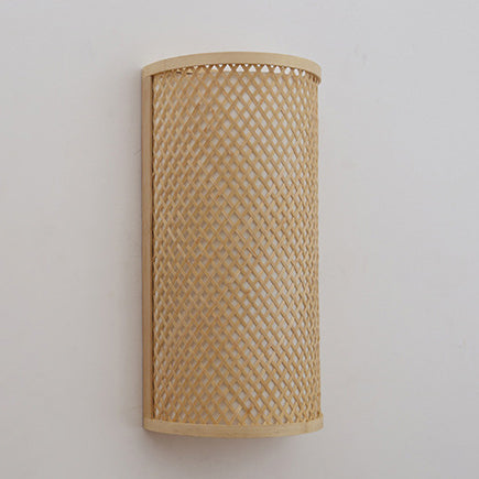 Lámpara Aplique de Pared con Tejido Tradicional Japonés de Bambú Semicircular Cilíndrico de 2 Luces para Pasillo 