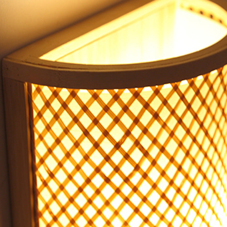Lámpara Aplique de Pared con Tejido Tradicional Japonés de Bambú Semicircular Cilíndrico de 2 Luces para Pasillo 