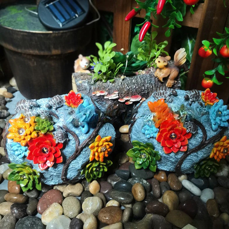 Éclairage paysager LED tortue fleur en résine imitation pierre solaire Art Déco moderne étanche pour jardin 