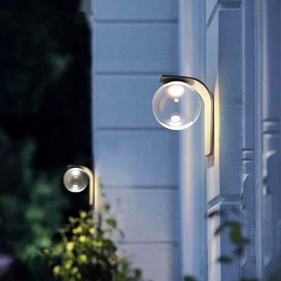 Applique Murale LED en Acier Inoxydable Étanche à l'Énergie Solaire, Simplicité Moderne, Boule Acrylique, Bras Courbé Pour Patio Extérieur 