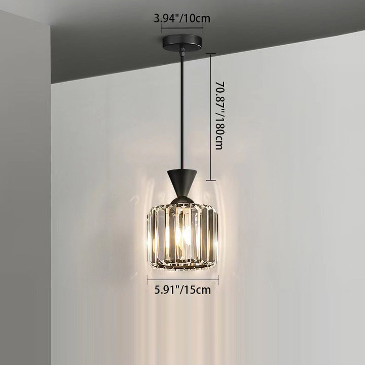 Lustre suspendu moderne en métal avec cristaux, rond, carré, cylindre, 1 lumière pour chevet 