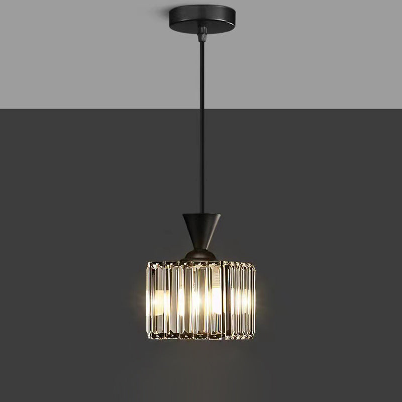Lustre suspendu moderne en métal avec cristaux, rond, carré, cylindre, 1 lumière pour chevet 