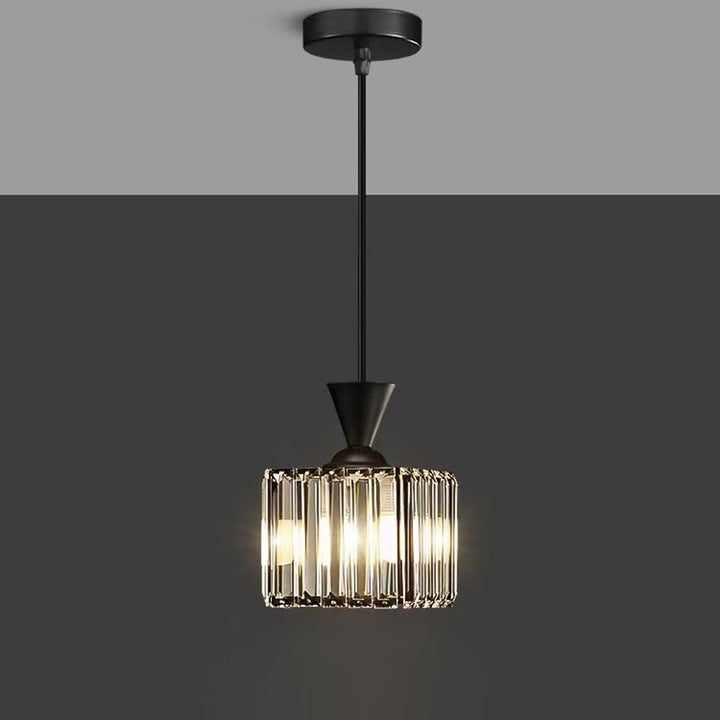 Lustre suspendu moderne en métal avec cristaux, rond, carré, cylindre, 1 lumière pour chevet 