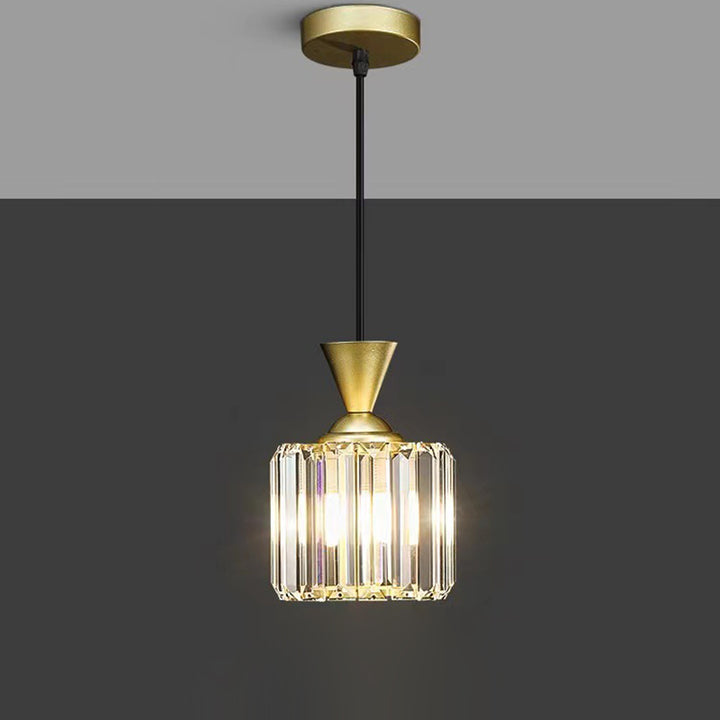 Lustre suspendu moderne en métal avec cristaux, rond, carré, cylindre, 1 lumière pour chevet 