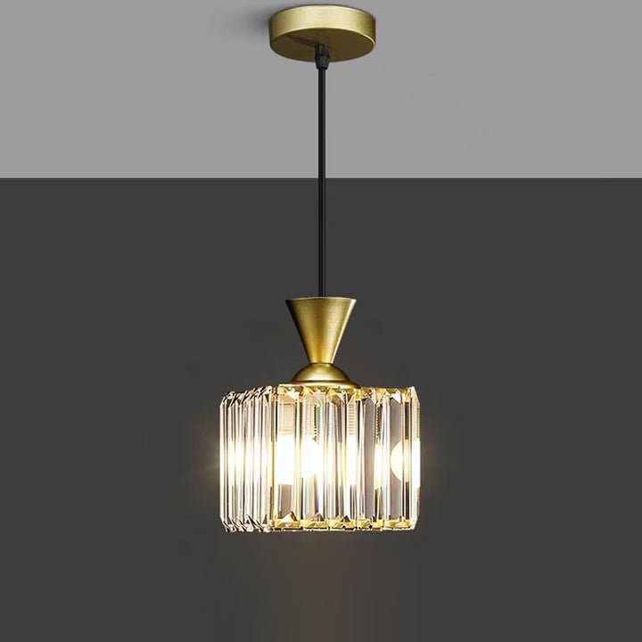 Lustre suspendu moderne en métal avec cristaux, rond, carré, cylindre, 1 lumière pour chevet 