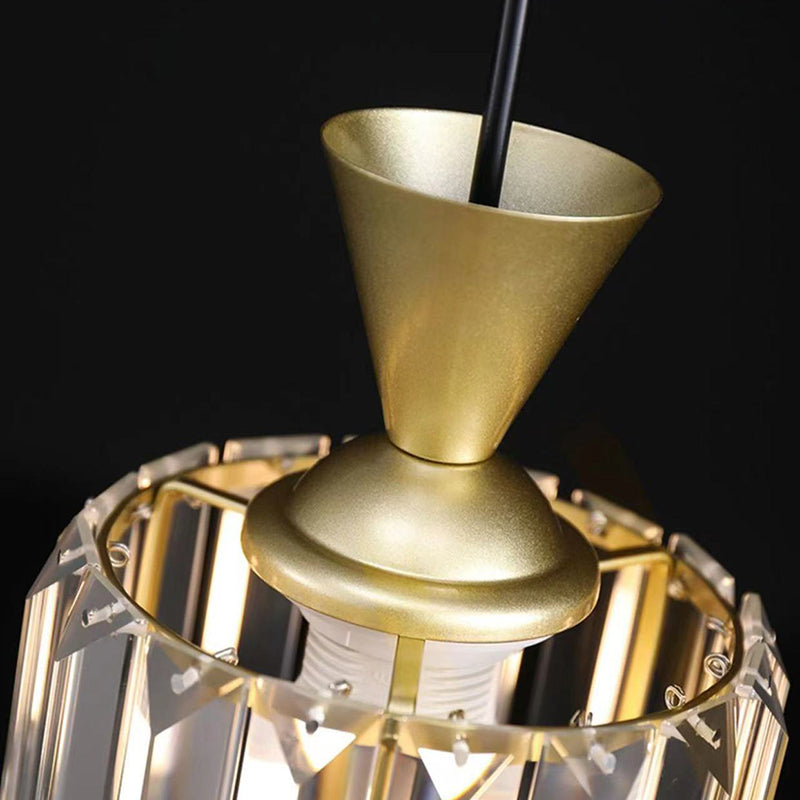 Lustre suspendu moderne en métal avec cristaux, rond, carré, cylindre, 1 lumière pour chevet 
