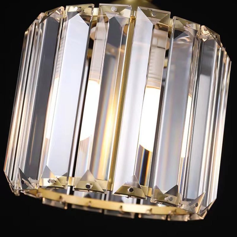 Lustre suspendu moderne en métal avec cristaux, rond, carré, cylindre, 1 lumière pour chevet 
