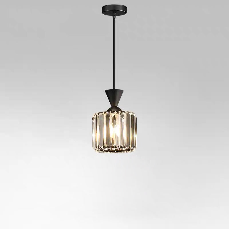 Lustre suspendu moderne en métal avec cristaux, rond, carré, cylindre, 1 lumière pour chevet 