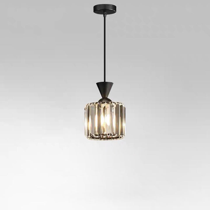 Lustre suspendu moderne en métal avec cristaux, rond, carré, cylindre, 1 lumière pour chevet 