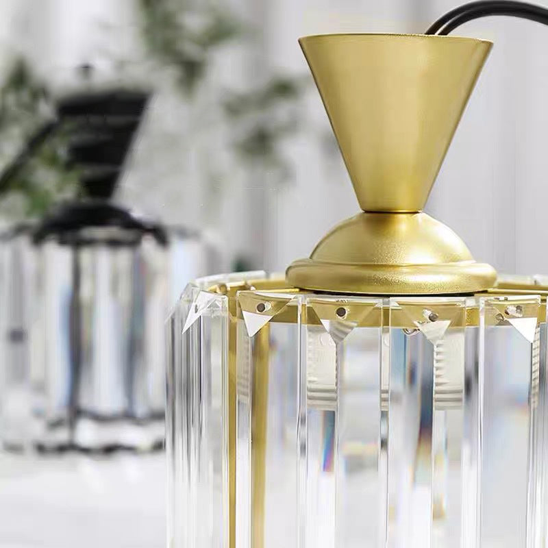 Lustre suspendu moderne en métal avec cristaux, rond, carré, cylindre, 1 lumière pour chevet 