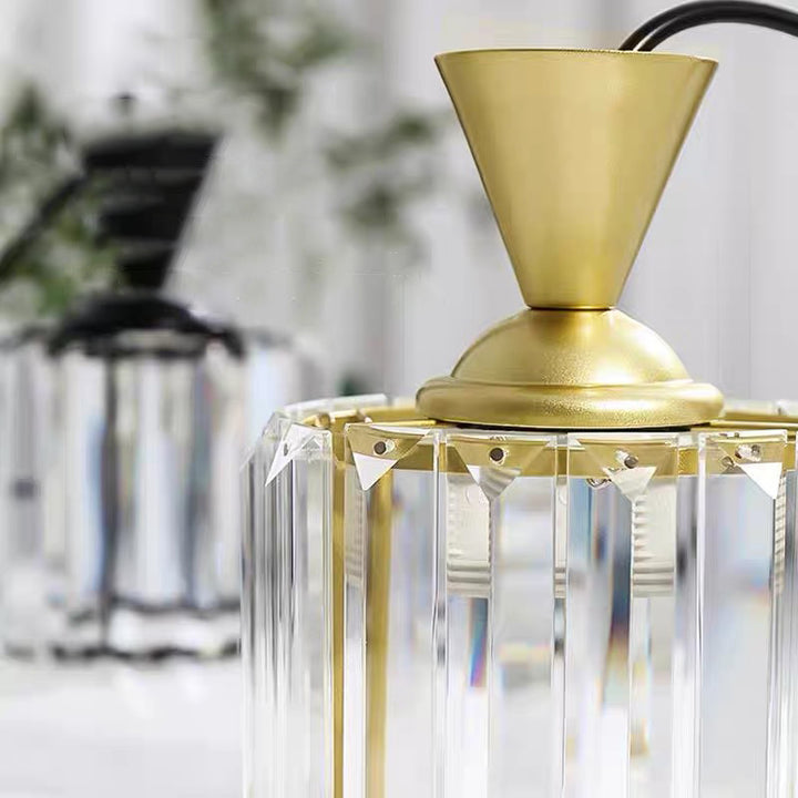 Lustre suspendu moderne en métal avec cristaux, rond, carré, cylindre, 1 lumière pour chevet 
