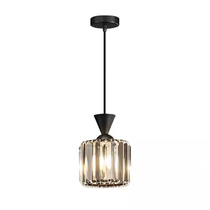 Lustre suspendu moderne en métal avec cristaux, rond, carré, cylindre, 1 lumière pour chevet 