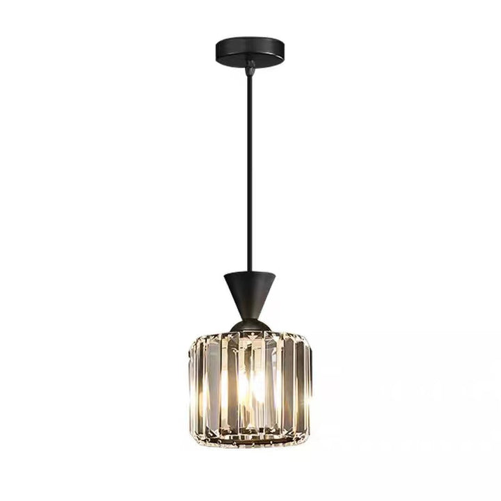 Lustre suspendu moderne en métal avec cristaux, rond, carré, cylindre, 1 lumière pour chevet 