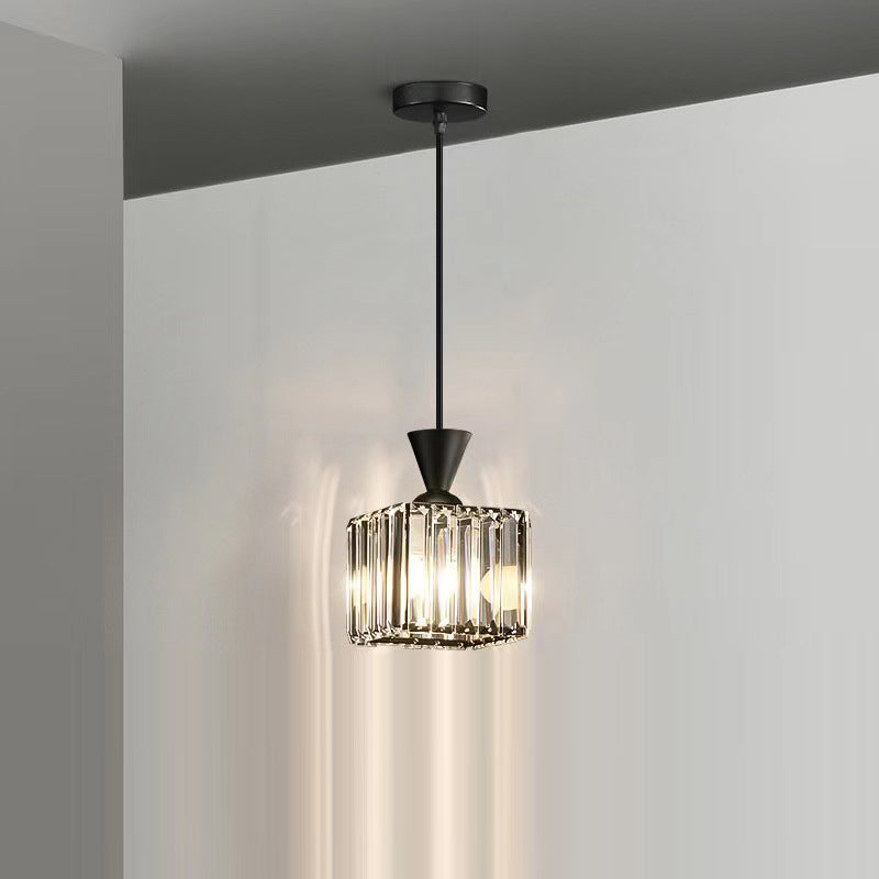 Lustre suspendu moderne en métal avec cristaux, rond, carré, cylindre, 1 lumière pour chevet 