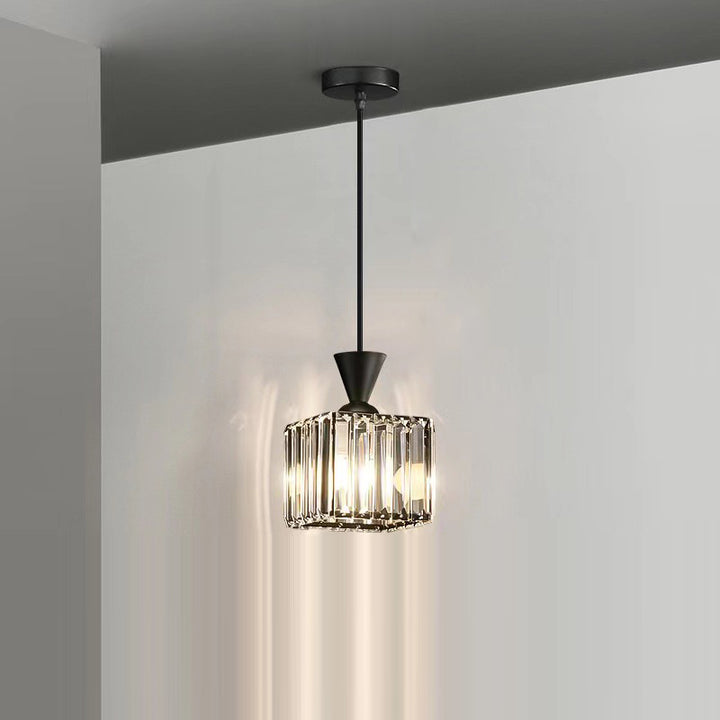 Lustre suspendu moderne en métal avec cristaux, rond, carré, cylindre, 1 lumière pour chevet 