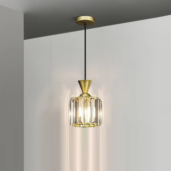 Lustre suspendu moderne en métal avec cristaux, rond, carré, cylindre, 1 lumière pour chevet 