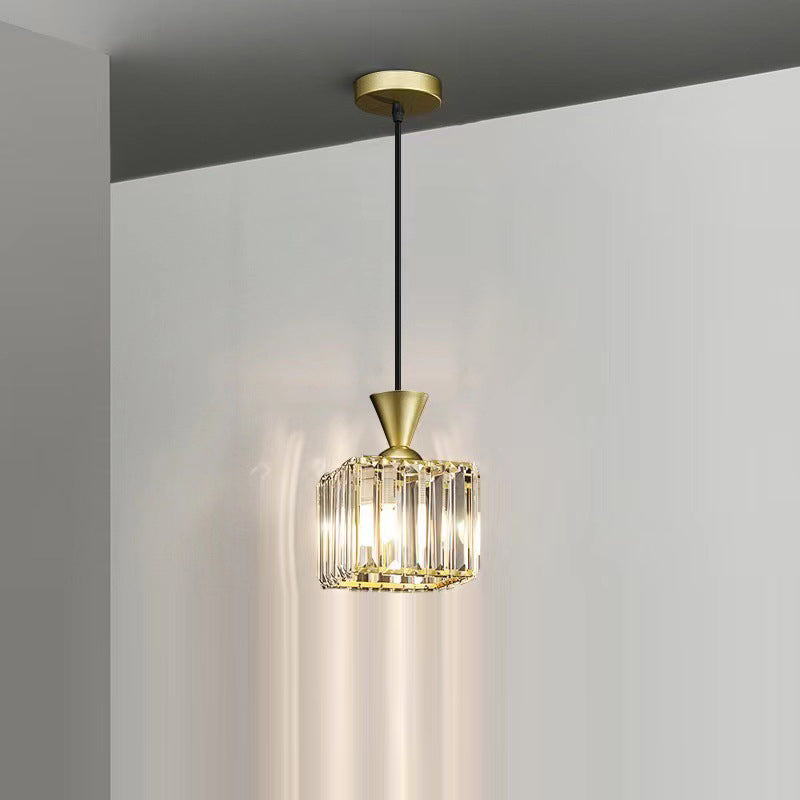 Lustre suspendu moderne en métal avec cristaux, rond, carré, cylindre, 1 lumière pour chevet 