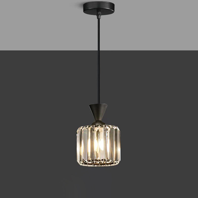 Lustre suspendu moderne en métal avec cristaux, rond, carré, cylindre, 1 lumière pour chevet 