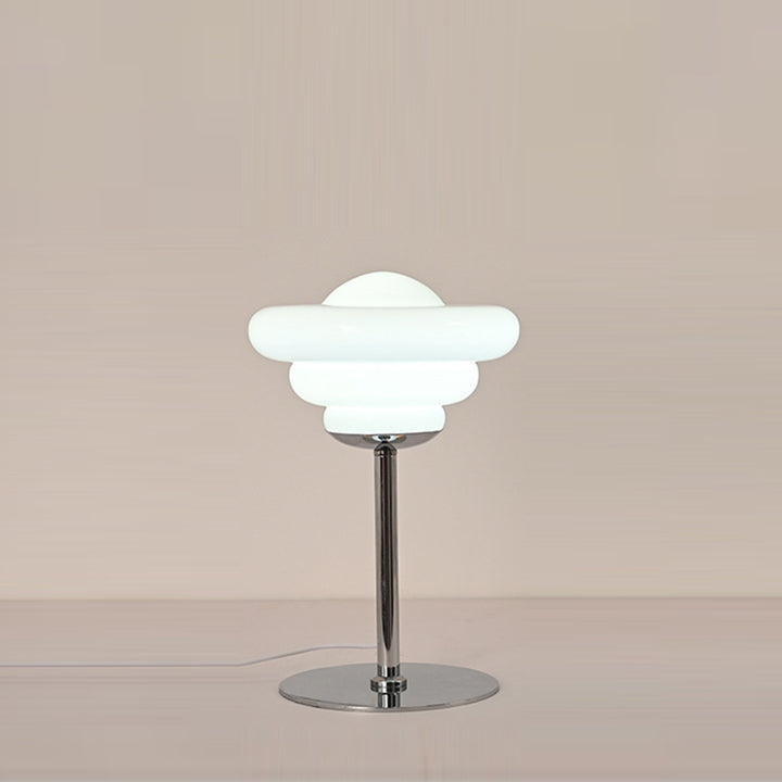 Contemporary Scandinavian Metal Glass Round Custard Tart LED USB Table Lamp For Bedside