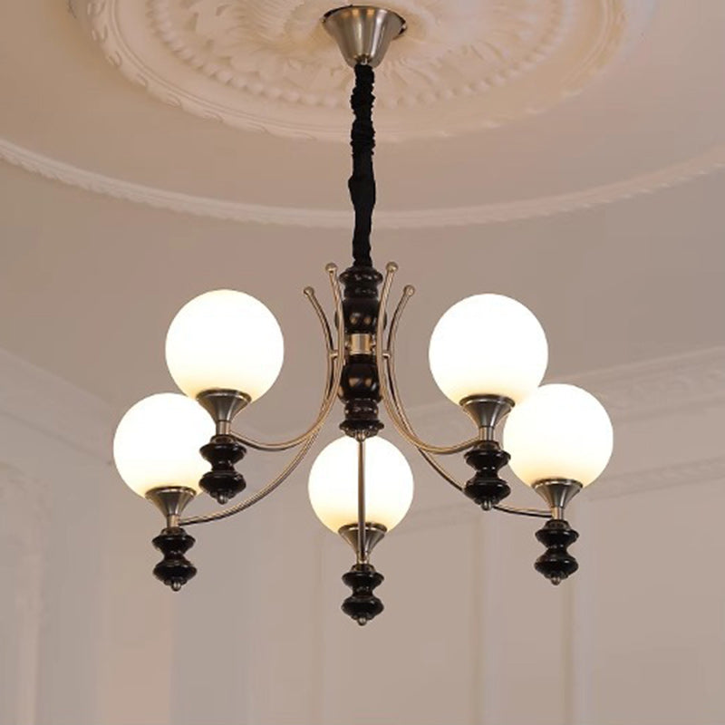 Traditionelle Vintage Esche Holz Metall Glas Ball 3/5/6/8 Licht Kronleuchter Für Wohnzimmer 