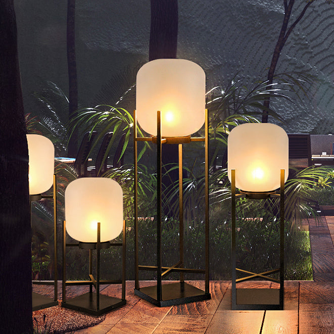 Lampe de sol LED en acrylique en acier inoxydable cylindrique étanche à l&