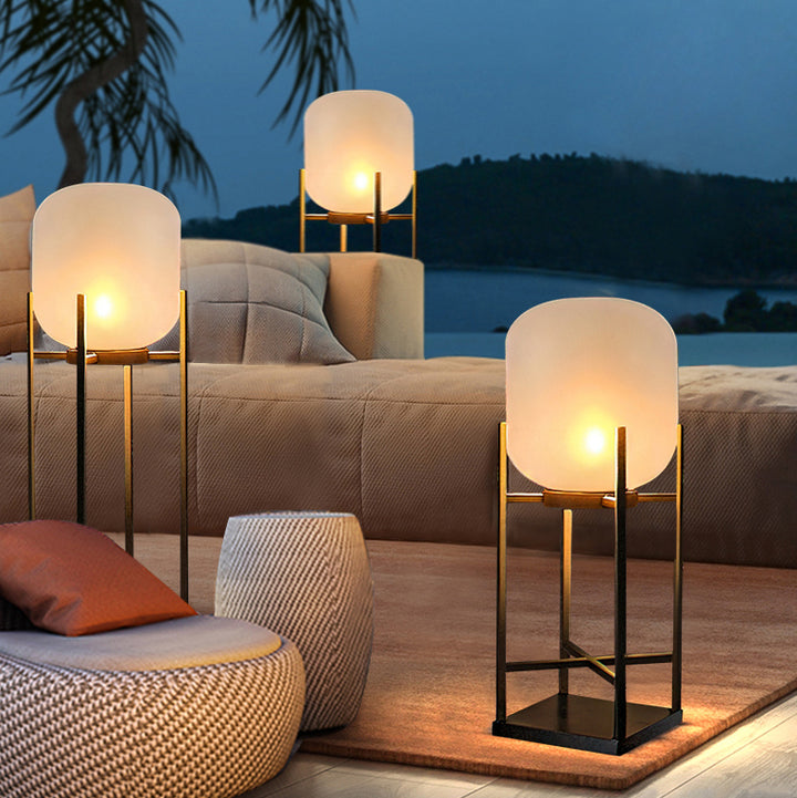 Moderne Einfachheit Solar wasserdichte Zylinder Edelstahl Acryl LED Stehlampe für Terrasse im Freien 