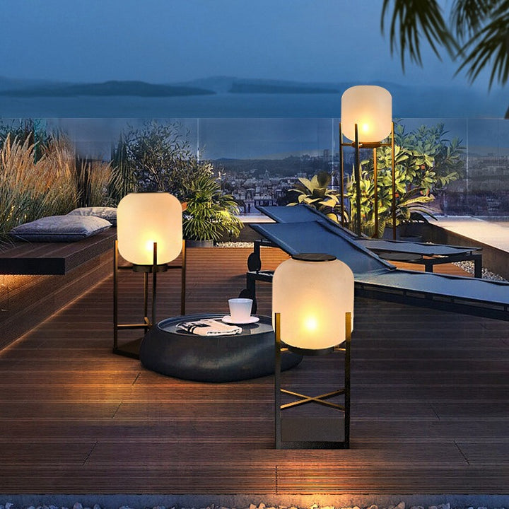 Lampe de sol LED en acrylique en acier inoxydable cylindrique étanche à l&