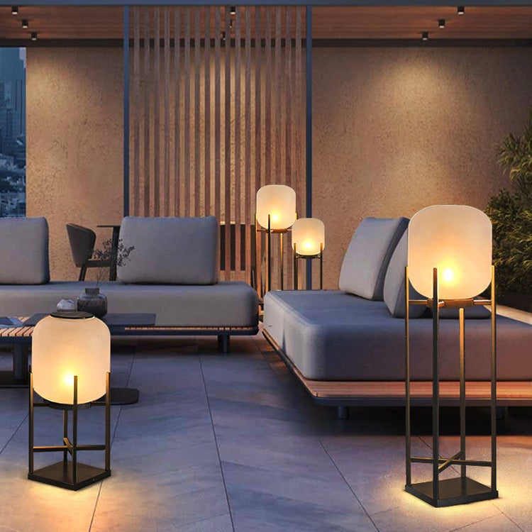 Lampe de sol LED en acrylique en acier inoxydable cylindrique étanche à l&