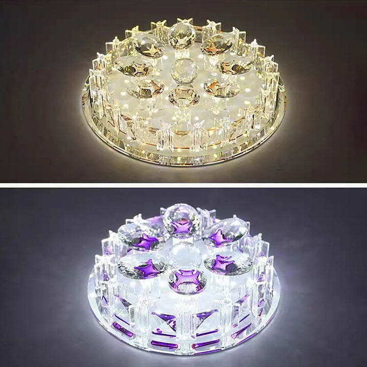 Modern Luxury Round Oval Crystal LED Flush Mount Ceiling Light For Hallway