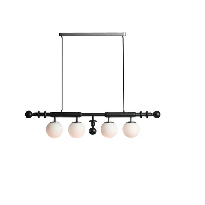 Contemporary Retro Ash Wood Metal Glass Ball Column 4-Light Chandeliers Island Light For Dining Room