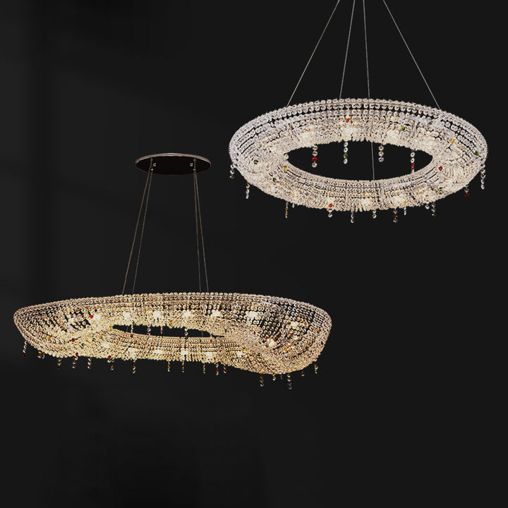 Moderne Luxus Edelstahl Kristall Runde Elliptische Perlen 12/15/16/20 Licht Kronleuchter Für Wohnzimmer 
