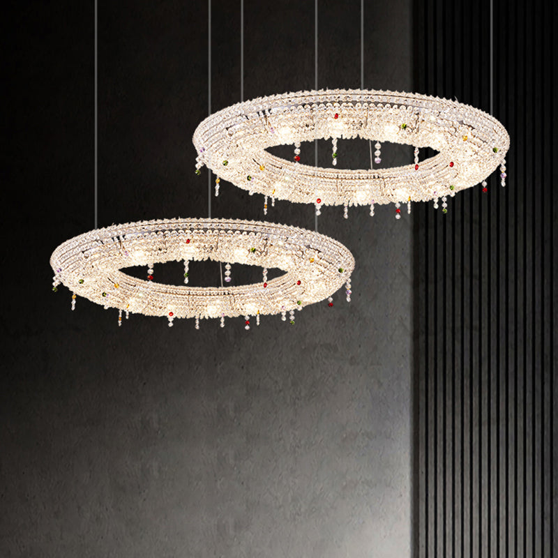Moderne Luxus Edelstahl Kristall Runde Elliptische Perlen 12/15/16/20 Licht Kronleuchter Für Wohnzimmer 