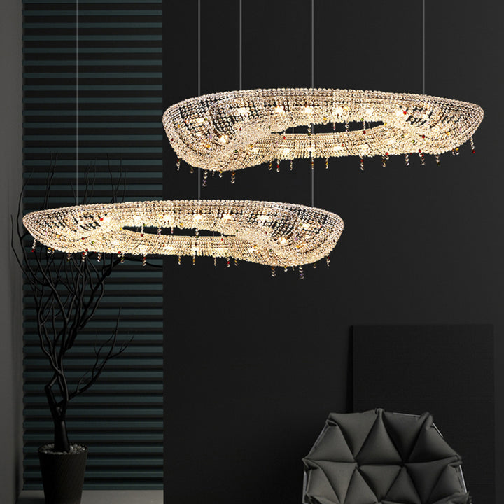 Moderne Luxus Edelstahl Kristall Runde Elliptische Perlen 12/15/16/20 Licht Kronleuchter Für Wohnzimmer 