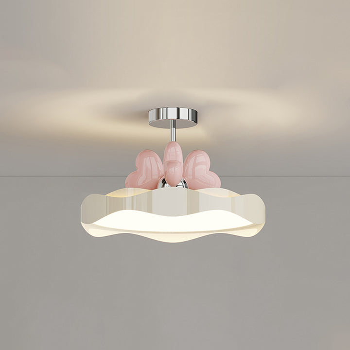 Contemporary Nordic Kids Round Heart Iron Acrylic PU LED Semi-Flush Mount Ceiling Light For Bedroom