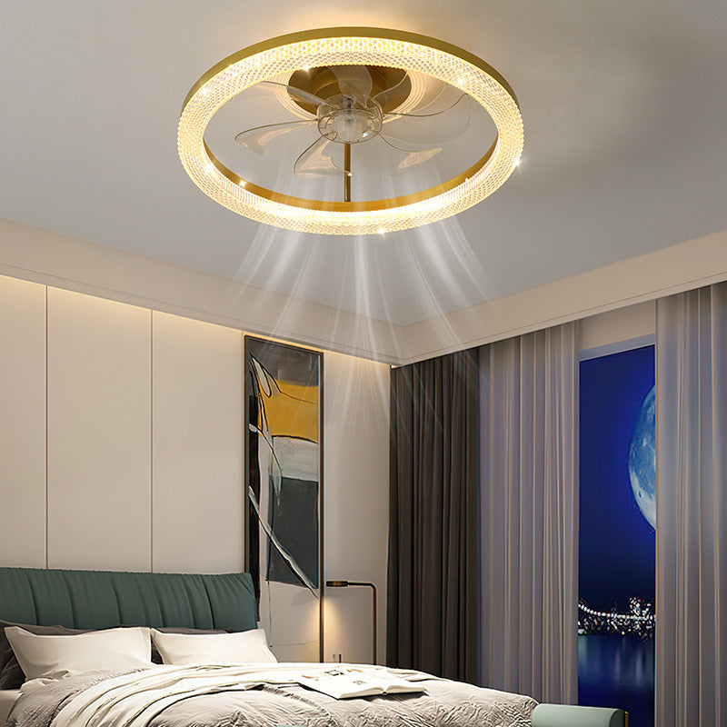 Ventilateur de plafond semi-encastré LED rond en acier inoxydable cristal de luxe moderne ABS pour salon 