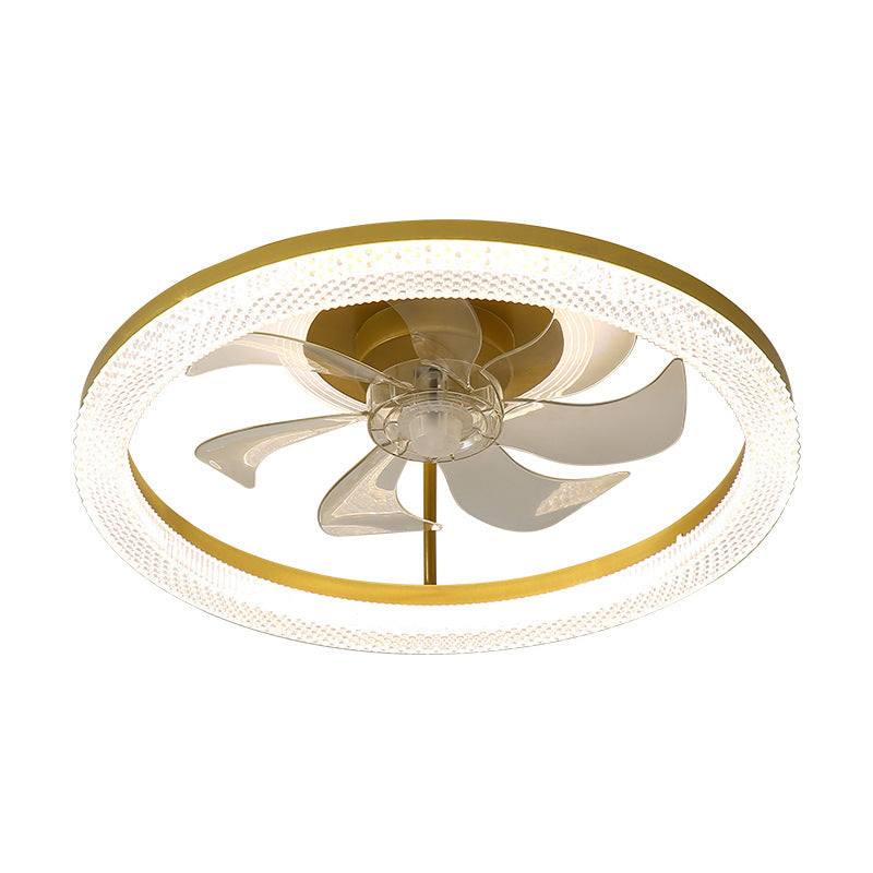 Ventilateur de plafond semi-encastré LED rond en acier inoxydable cristal de luxe moderne ABS pour salon 