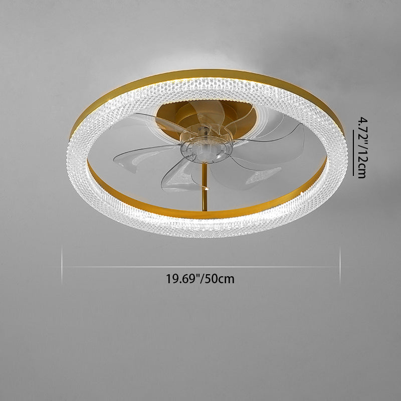 Ventilateur de plafond semi-encastré LED rond en acier inoxydable cristal de luxe moderne ABS pour salon 