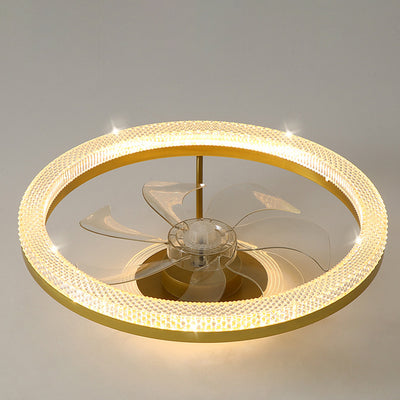 Ventilateur de plafond semi-encastré LED rond en acier inoxydable cristal de luxe moderne ABS pour salon 
